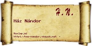 Ház Nándor névjegykártya